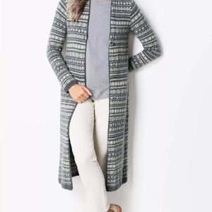 J. JILL Longline Fair Isle Boucle Knit Wool Blend Duster Cardigan, Sz L, NWOT